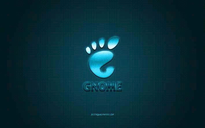 GNOME logotipo, azul brilhante de logotipo, GNOME emblema de metal, papel de parede para o GNOME, textura de fibra de carbono azul, GNOME, marcas, arte criativa, UNIX