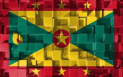 Grenada bayrağı, 3d Bayrak, 3d k&#252;pleri, doku, Kuzey Amerika &#252;lkelerinin Bayrakları, 3d sanat, Grenada, Kuzey Amerika, 3d doku