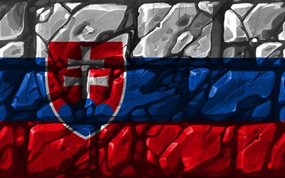 slowakische flagge, brickwall, 4k, europ&#228;ischen l&#228;ndern, die nationalen symbole, die flagge der slowakei, kreativ, slowakei, europa-slowakei-3d flag