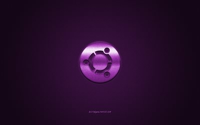 Ubuntu logo, mor parlak logosu, Ubuntu metal amblem, Ubuntu cihazlar i&#231;in duvar kağıdı, mor karbon fiber doku, Linux, markalar, yaratıcı sanat