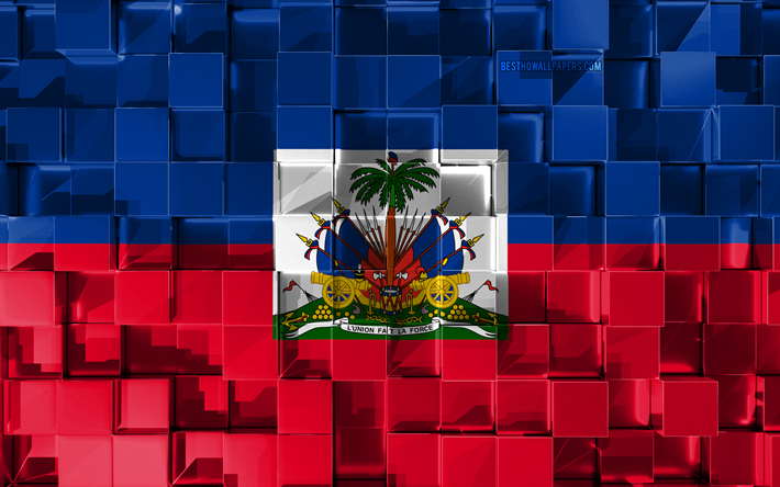 flagge von haiti, 3d flag, 3d-w&#252;rfel-textur, flaggen von nord amerika-l&#228;nder, 3d-kunst, haiti, nordamerika, 3d-struktur, haiti flag