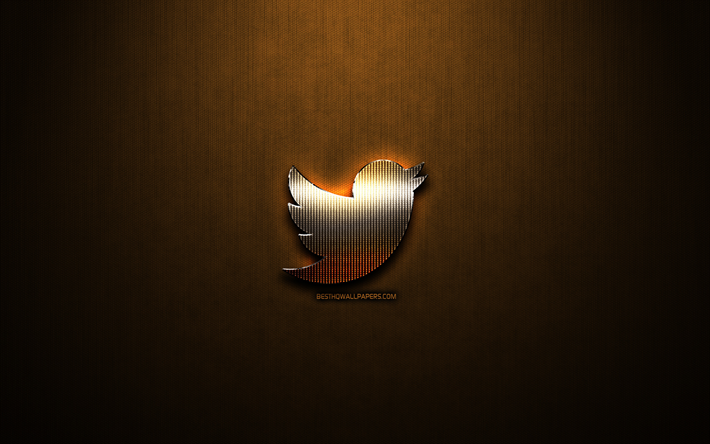 Twitterキラキラのロゴ, 創造, 青銅の金属の背景, Twitterロゴ, ブランド, Twitter