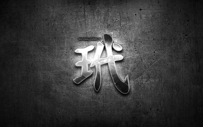 turtle hieroglyphe kanji, silber symbole, japanische schriftzeichen, kanji, japanische symbol f&#252;r die schildkr&#246;te, metall-hieroglyphen, schildkr&#246;te, black-metal-hintergrund, schildkr&#246;te japanische symbol