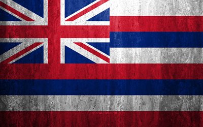 BİZİ Hawaii bayrağı, 4k, taş arka plan, Amerikan devleti, grunge bayrak, Hawaii bayrak, ABD, grunge sanat, Hawaii, bayraklar Devletleri