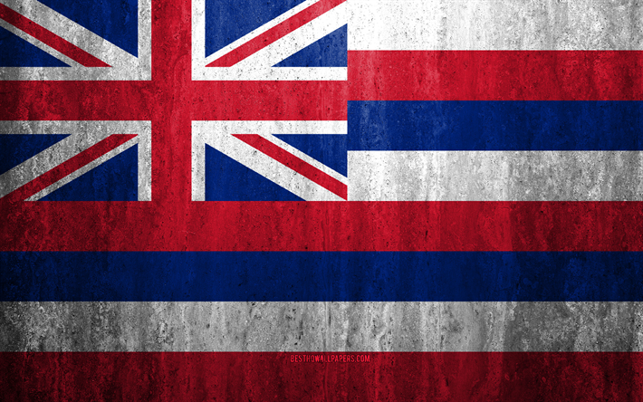 Drapeau de Hawaii, 4k, pierre fond, &#233;tat Am&#233;ricain, grunge drapeau, Hawaii drapeau, etats-unis, grunge art, Hawaii, les drapeaux des &#233;tats des &#233;tats-unis