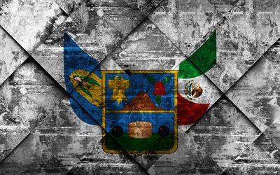 Bandeira de Hidalgo, 4k, pedra de fundo, Estado americano, grunge bandeira, Hidalgo bandeira, EUA, grunge arte, Hidalgo, bandeiras dos estados dos EUA