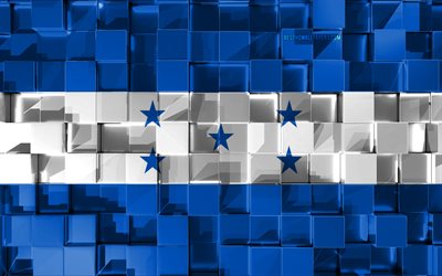Lippu Honduras, 3d-lippu, 3d kuutiot rakenne, Liput Pohjois-Amerikan maissa, 3d art, Honduras, Pohjois-Amerikassa, 3d-rakenne, Hondurasin lippu