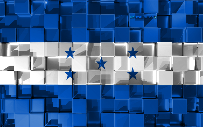 Bandera de Honduras, indicador 3d, 3d cubos de textura, las Banderas de los pa&#237;ses de Am&#233;rica del Norte, arte 3d, Honduras, Am&#233;rica del Norte, de textura en 3d, Honduras bandera