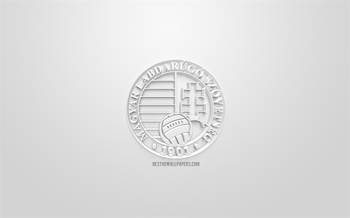 Ungern i fotboll, kreativa 3D-logotyp, vit bakgrund, 3d-emblem, Ungern, Europa, UEFA, 3d-konst, fotboll, snygg 3d-logo