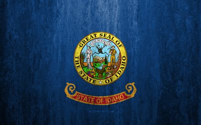 Flag of Idaho, 4k, stone background, American state, grunge flag, Idaho flag, USA, grunge art, Idaho, flags of US states