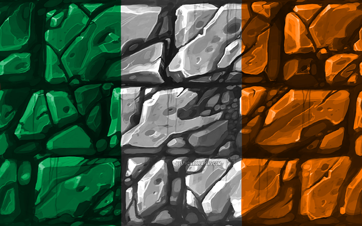 Irlannin lippu, brickwall, 4k, Euroopan maissa, kansalliset symbolit, Lippu Irlanti, luova, Irlanti, Euroopassa, Irlanti 3D flag