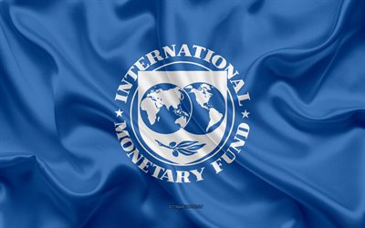 Bandera de Fondo Monetario Internacional, FMI bandera, 4k, textura de seda, seda azul, bandera, Bandera del FMI