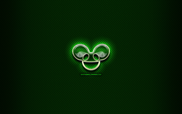 Deadmau5 glass logo, green background, music stars, artwork, brands, Deadmau5 logo, creative, Deadmau5