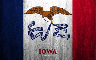 Flag of Iowa, 4k, stone background, American state, grunge flag, Iowa indicador, estados UNIDOS, grunge tipo, Iowa, flags of US states
