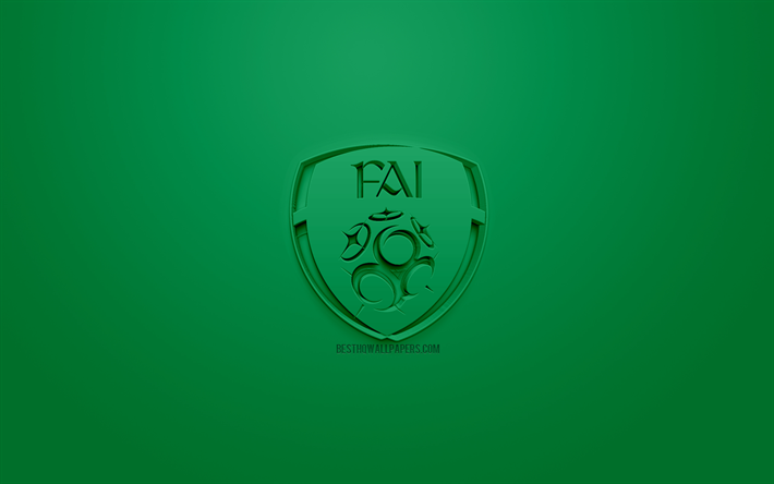 Ireland national football team, creative 3D logo, green background, 3d emblem, Ireland, Europe, UEFA, 3d art, football, stylish 3d logo