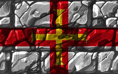 Guernsey flagga, brickwall, 4k, Europeiska l&#228;nder, nationella symboler, Flagga Guernsey, Channel Islands, kreativa, Guernsey, Europa, Guernsey 3D-flagga