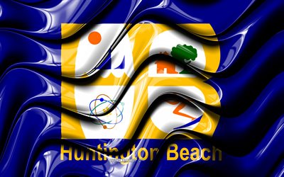 Huntington Beach flag, 4k, Yhdysvaltain kaupungeissa, California, 3D art, Lipun Huntington Beach, USA, Kaupunki Huntington Beach, amerikan kaupungit, Huntington Beach 3D flag, YHDYSVALTAIN kaupungeissa, Huntington Beach
