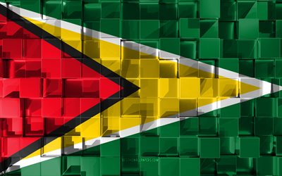 Flag of Guyana, 3d flag, 3d cubes texture, Flags of South America countries, 3d art, Guyana, South America, 3d texture, Guyana flag