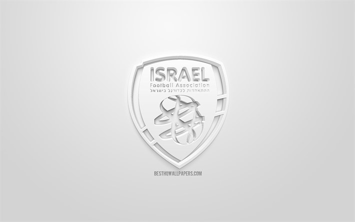 إسرائيل الوطني لكرة القدم, الإبداعية شعار 3D, خلفية بيضاء, 3d شعار, إسرائيل, أوروبا, الاتحاد الاوروبي, الفن 3d, كرة القدم, أنيقة شعار 3d