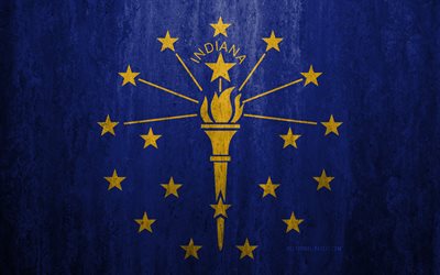 Flagga av Indiana, 4k, sten bakgrund, Amerikanska staten, grunge flagga, Indiana flagga, USA, grunge konst, Indiana, flaggor i USA