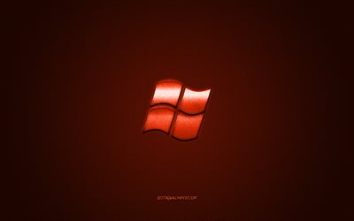 Windows logo, orange shiny logo, Windows metal emblem, wallpaper for Windows, orange carbon fiber texture, Windows, brands, creative art