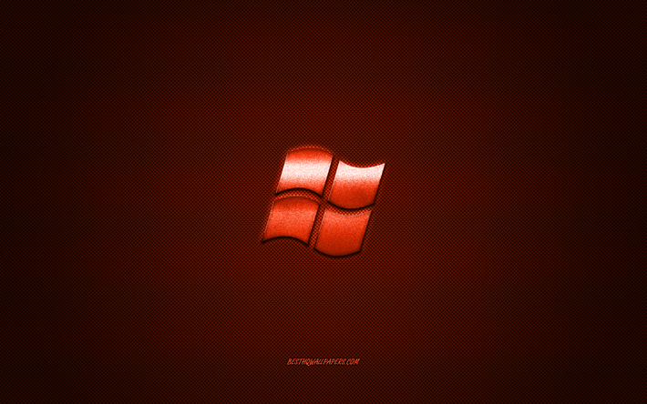 Logo di Windows, arancio lucido logo di Windows in metallo emblema, sfondi per Windows, arancione fibra di carbonio trama, Windows, marchi, arte creativa