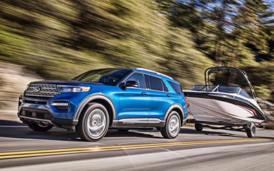 Ford Explorer, 2020, exterior, vista frontal, azul SUV, novo azul Explorer, os carros americanos, Ford