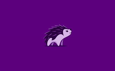hedgehog, 4k, minimal, creative, purple background, cartoon hedgehog