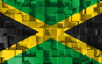 Flag of Jamaica, 3d flag, 3d cubes texture, Flags of North America countries, 3d art, Jamaica, North America, 3d texture, Jamaica flag