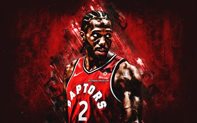 Kawhi Leonard, American basketball player, Toronto Raptors, NBA, basketball, USA, red stone background, creative art