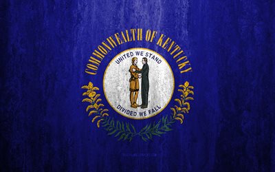 Bandeira do Kentucky, 4k, pedra de fundo, Estado americano, grunge bandeira, Kentucky bandeira, EUA, grunge arte, Kentucky, bandeiras dos estados dos EUA