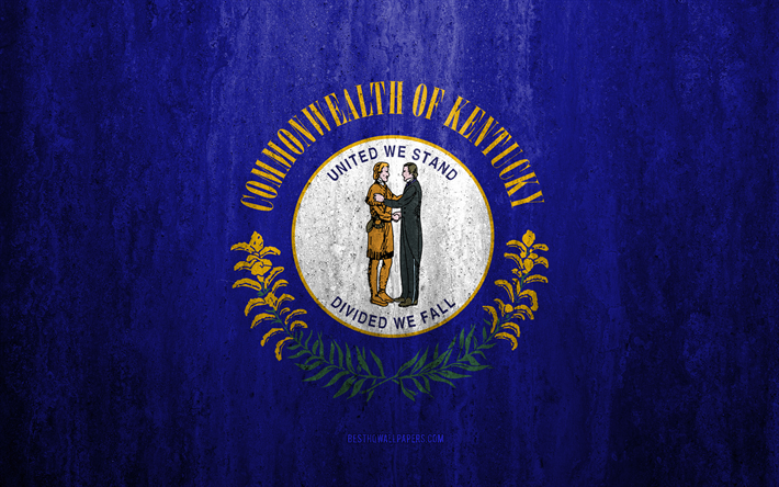 Flag of Kentucky, 4k, stone background, American state, grunge flag, Kentucky drapeau, etats-UNIS, de grunge, de l&#39;art, dans le Kentucky, flags of US states