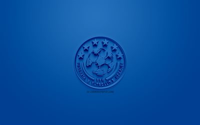 Le Kosovo &#233;quipe nationale de football, cr&#233;atrice du logo 3D, fond bleu, 3d embl&#232;me, le Kosovo, l&#39;Europe, l&#39;UEFA, art 3d, le football, l&#39;&#233;l&#233;gant logo 3d