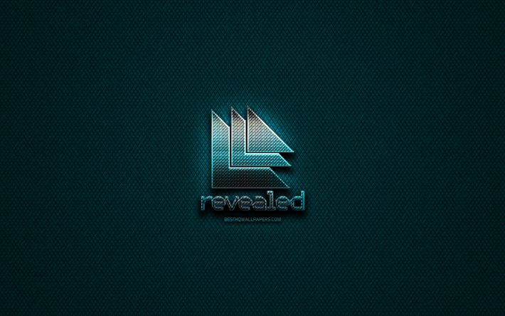 Revealed Recordings glitter logo, music labels, creative, blue metal background, Revealed Recordings logo, brands, Revealed Recordings