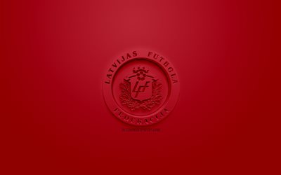 Latvian jalkapallomaajoukkue, luova 3D logo, viininpunainen tausta, 3d-tunnus, Latvia, Euroopassa, UEFA, 3d art, jalkapallo, tyylik&#228;s 3d logo
