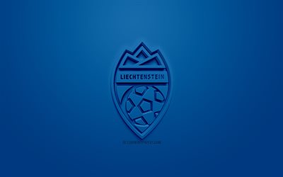 ليختنشتاين الوطني لكرة القدم, الإبداعية شعار 3D, خلفية زرقاء, 3d شعار, ليختنشتاين, أوروبا, الاتحاد الاوروبي, الفن 3d, كرة القدم, أنيقة شعار 3d