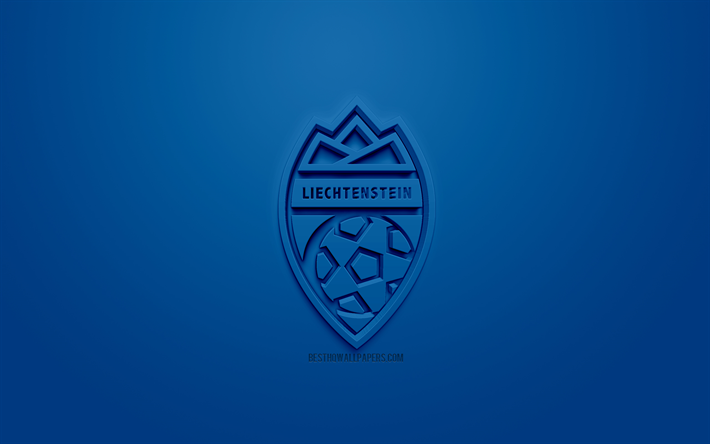 Liechtenstein national football team, creative 3D logo, blue background, 3d emblem, Liechtenstein, Europe, UEFA, 3d art, football, stylish 3d logo