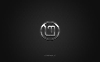 linux mint logo -, silber-gl&#228;nzende logo, linux mint metall-emblem, wallpaper f&#252;r linux mint, grau carbon-faser-textur -, linux -, marken -, kreativ-art