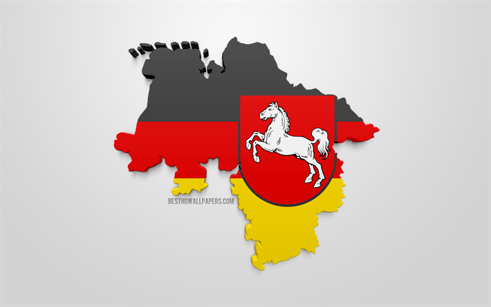 Ala-Saksin kartta siluetti, 3d lippu niedersachsen, osavaltion Saksa, 3d art, Ala-Saksin 3d flag, Saksa, Euroopassa, Niedersachsen, maantiede, Valtiot Saksa