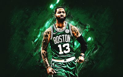 Marcus Morris, - Jogador de basquete americano, Boston Celtics, NBA, EUA, basquete, pedra verde de fundo