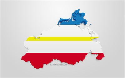 Mecklenburg-Vorpommern karta siluett, 3d-flagga i Mecklenburg-Vorpommern, federal stat i Tyskland, 3d-konst, Mecklenburg-Vorpommern 3d-flagga, Tyskland, Europa, Mecklenburg-Vorpommern, geografi, Staterna i Tyskland