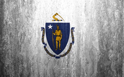 Flagga av Massachusetts, 4k, sten bakgrund, Amerikanska staten, grunge flagga, Massachusetts flagga, USA, grunge konst, Massachusetts, flaggor i USA