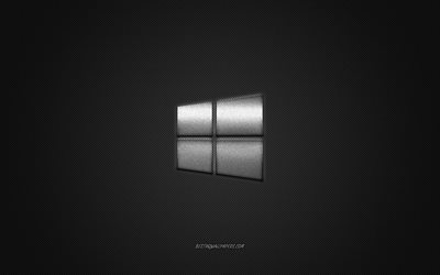 Windows10のロゴ, 銀色の光沢のあるロゴ, Windows10金属エンブレム, 壁紙Windows用のデバイス, グレーの炭素繊維の質感, Windows, ブランド, 【クリエイティブ-アート