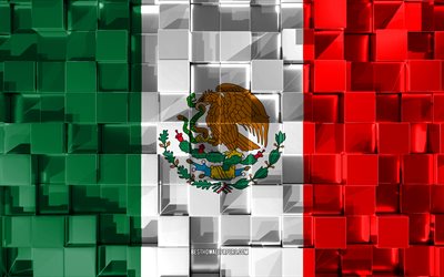 flagge von mexiko, 3d flag, 3d-w&#252;rfel-textur, flaggen von nord amerika-l&#228;nder, 3d-kunst, mexiko, nordamerika, 3d-struktur, mexiko flagge