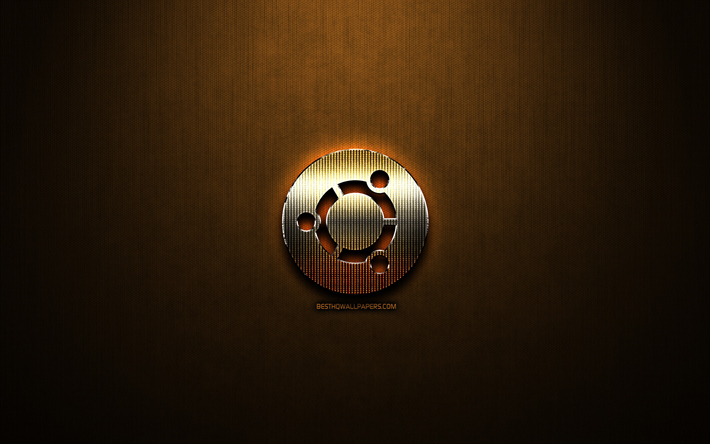 Ubuntu brillo logotipo, creativo, Linux, bronce, metal de fondo, Ubuntu logotipo, marcas, Ubuntu