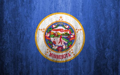 Flag of Minnesota, 4k, stone background, American state, grunge flag, Minnesota flag, USA, grunge art, Minnesota, flags of US states