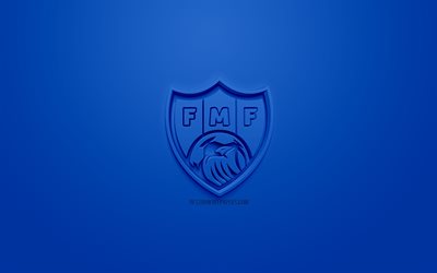 Moldova squadra nazionale di calcio, creativo logo 3D, sfondo blu, emblema 3d, la Moldavia, l&#39;Europa, la UEFA, 3d, arte, calcio, elegante logo 3d