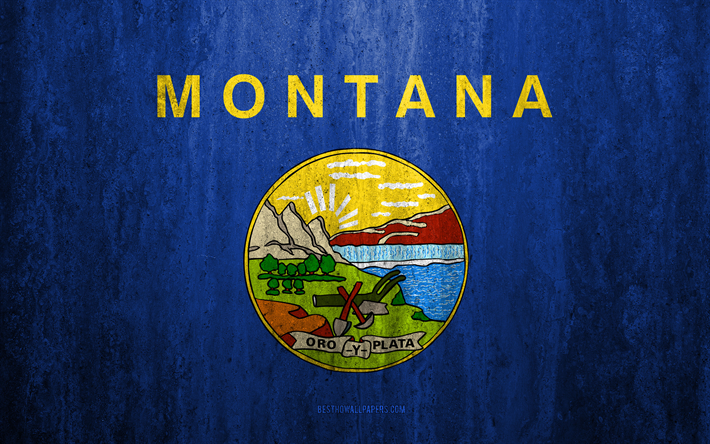 Flagg-av Montana, 4k, sten bakgrund, Amerikanska staten, grunge flagga, Montana flagga, USA, grunge konst, Montana, flaggor i USA