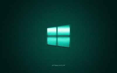 Windows 10 logo, turquoise shiny logo, Windows 10 metal emblem, wallpaper for Windows devices, turquoise carbon fiber texture, Windows, brands, creative art