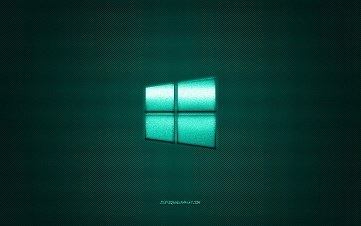 Windows 10 logo, turchese lucido logo di Windows 10 in metallo emblema, carta da parati per i dispositivi Windows, turchese fibra di carbonio trama, Windows, marchi, arte creativa